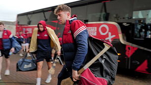 <p>Ethan Twomey of Cork arrives for the Allianz Hurling League Division 1A match between Kilkenny and Cork. Pic: Ray McManus/Sportsfile</p>