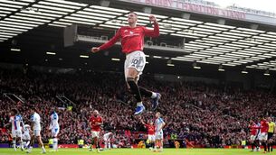 <p>Manchester United's Benjamin Sesko celebrates scoring the winner. Pic: artin Rickett/PA Wire.</p>
