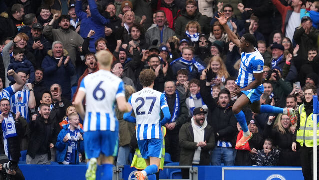 <p>Danny Welbeck celebrates scoring Brighton’s second goal. Pic: Adam Davy/PA)</p>