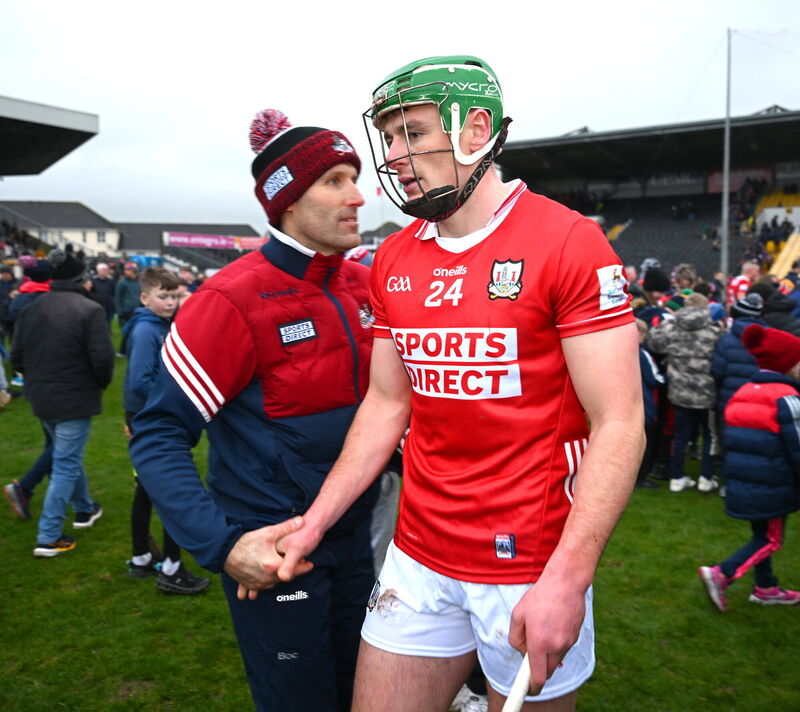O'Connor congratulates Robbie O'Flynn after the match. Pic: Ray McManus/Sportsfile