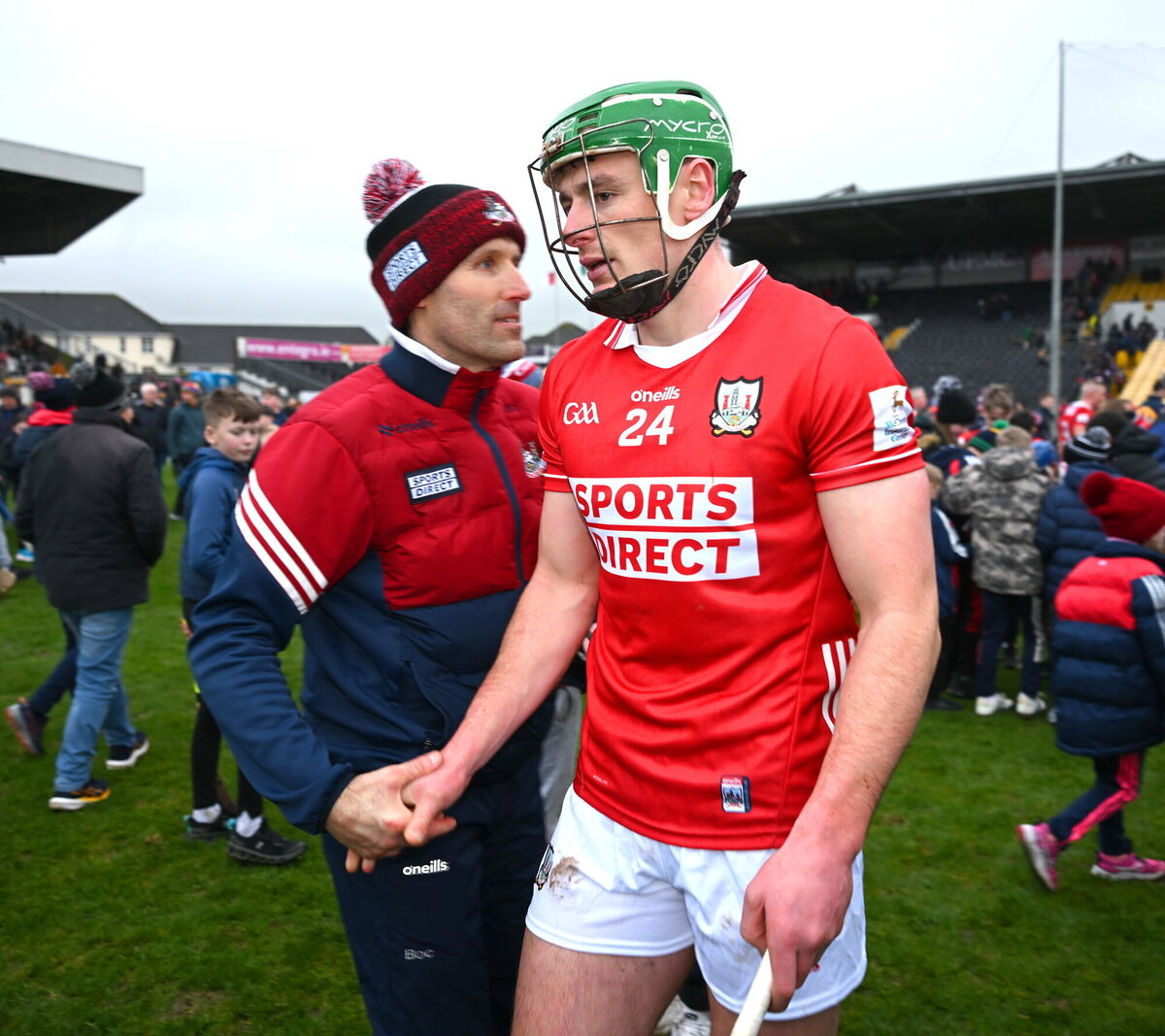 O'Connor congratulates Robbie O'Flynn after the match. Pic: Ray McManus/Sportsfile
