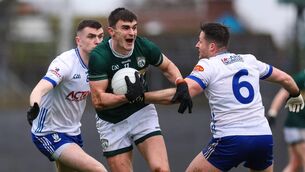 <p>LEADER: Kerry's Sean O’Shea is challenged by Monaghan's Michael McCarville and Dessie Ward in Sunday's facile win for the All-Ireland champions in Killarney. Pic: Ben Brady, Inpho</p> <p>LEADER: Kerry's Sean O’Shea is challenged by Monaghan's Michael McCarville and Dessie Ward in Sunday's facile win for the All-Ireland champions in Killarney. Pic: Ben Brady, Inpho</p>
