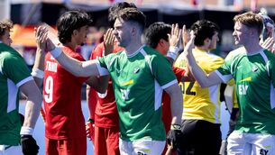 <p>Both sides shaking hands ahead of the match. Pic: INPHO/Rodrigo Jaramillo</p>