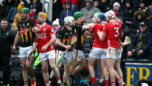<p> Players from both sides jostle each other. Pic: Ray McManus/Sportsfile</p> <p> Players from both sides jostle each other. Pic: Ray McManus/Sportsfile</p>
