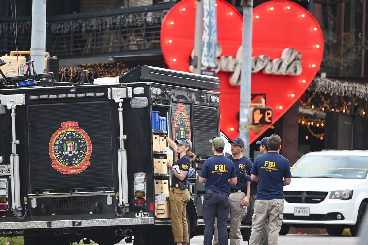 The Austin Police Department and the FBI investigate a shooting at Buford's on 6th Street on Sunday, March 1, 2026, in Austin, Texas. Picture: AP Photo/Jack Myer The Austin Police Department and the FBI investigate a shooting at Buford's on 6th Street on Sunday, March 1, 2026, in Austin, Texas. Picture: AP Photo/Jack Myer