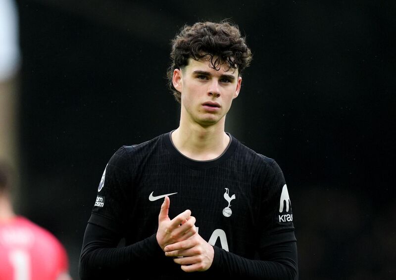 Tottenham Hotspur's Archie Gray applauds the fans after the loss at Craven Cottage. Pic: John Walton/PA