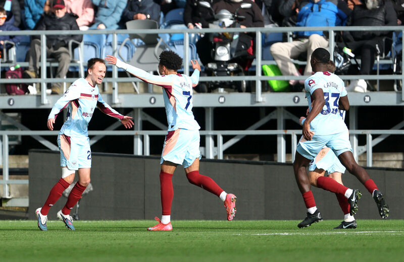 Brentford's Mikkel Damsgaard (left) scored a last ditch winner in one of the games of the season against Burnley at Turf Moor. Pic: Richard Sellers/PA