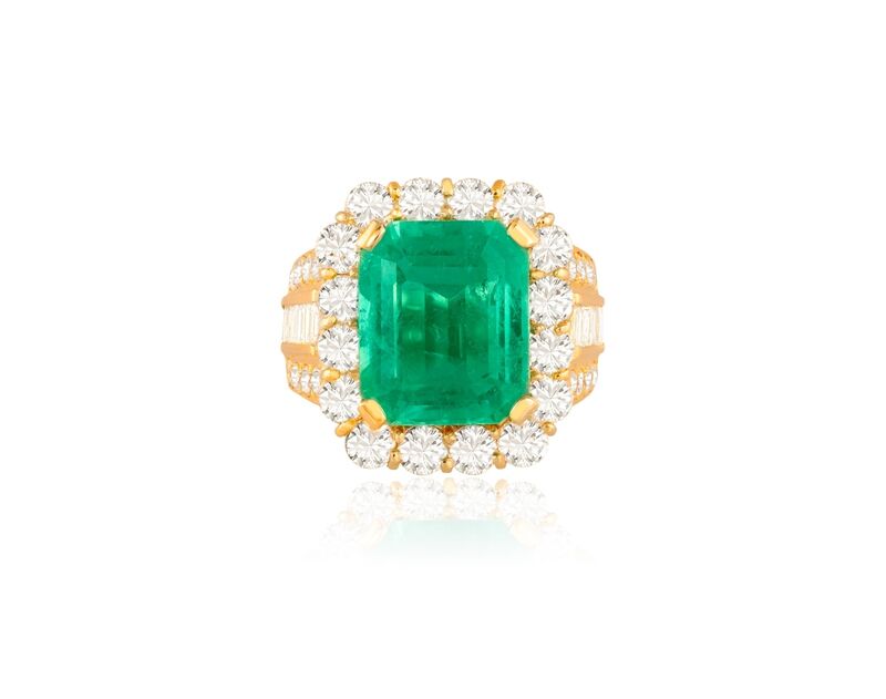 An emerald and diamond dress ring at Adam's in Dublin.
