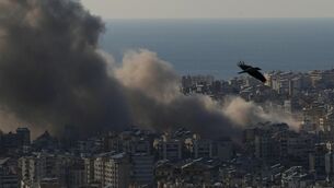 <p>Smoke rises following Israeli airstrikes on Dahiyeh, a southern suburb of Beirut, Lebanon, Monday, March 2, 2026. (AP Photo/Hassan Ammar)</p>