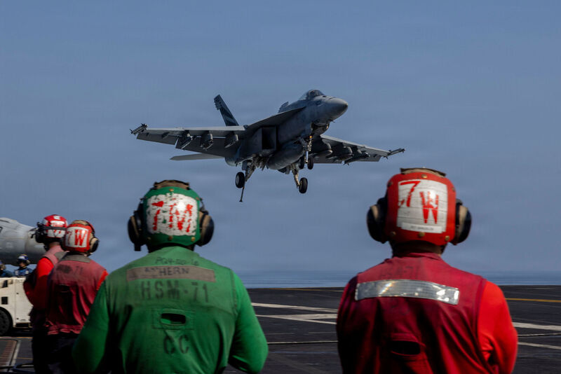 An F/A-18E Super Hornet preparing to make an arrested landing the USS Abraham Lincoln (CVN 72) in support of Operation Epic Fury on Monday, March 2, 2026. (U.S. Navy via AP) An F/A-18E Super Hornet preparing to make an arrested landing the USS Abraham Lincoln (CVN 72) in support of Operation Epic Fury on Monday, March 2, 2026. (U.S. Navy via AP)