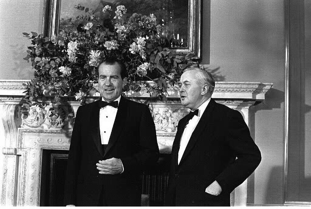 Then US president Nixon and UK prime minister Harold Wilson at 10 Downing Street in 1969. Two years earlier, Wilson delivered his now infamous 'pound in your pocket' speech. In August 1971, Nixon defended the devaluation of the dollar in similar terms. File picture: PA