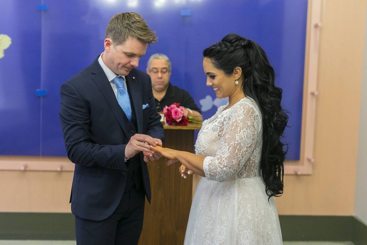 Paula MacSweeney and Aidan exchange rings on their wedding day