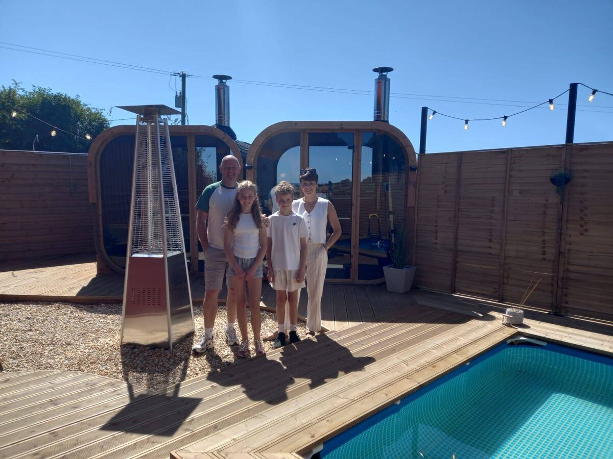 Stephen and Emma McElvaney and family, owners of Hughie’s country pub in Monaghan (@hughiescorcaghan), as well as Hidden Haven sauna (@thehiddenhaven25), at the rear of the pub. 