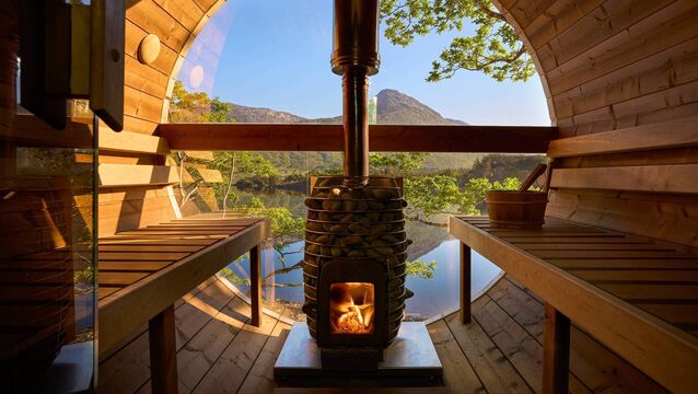 <p>Ballynahinch Castle's sauna offers outdoor lake views in the heart of Connemara. </p>