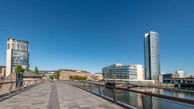 <p>The bridge over the River Lagan in Belfast on a sunny day. </p>