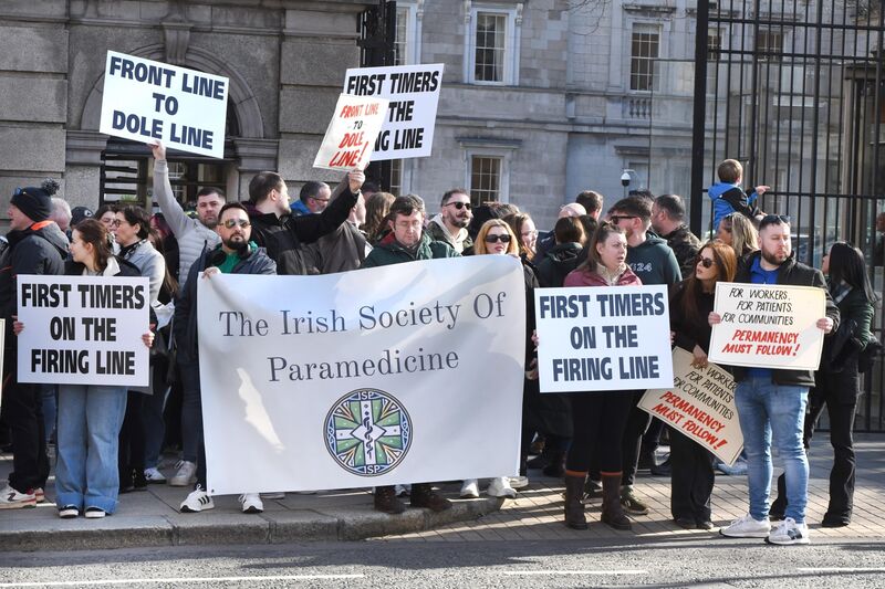 Over 120 emergency workers came from across the country to protest at the Dáil on Tuesday. Picture: Moya Nolan Over 120 emergency workers came from across the country to protest at the Dáil on Tuesday. Picture: Moya Nolan