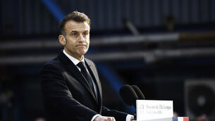 French president Emmanuel Macron made the announcement in a pre-recorded speech (Pool Photo via AP) French president Emmanuel Macron made the announcement in a pre-recorded speech (Pool Photo via AP)