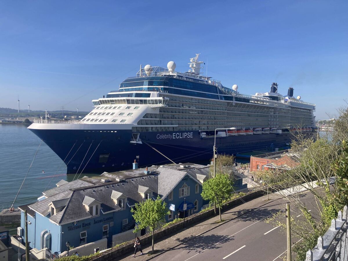 The Celebrity Eclipse cruise ship docked in Cobh.