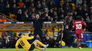 <p>SLOW STARTERS: Arne Slot watched his Liverpool side lose to Wolves. Pic: Nick Potts/PA</p>