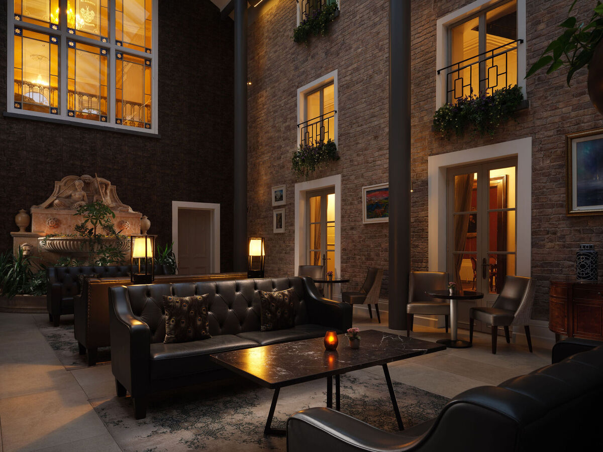 The double-storey atrium at twilight in Lyrath Estate, Kilkenny, Co. Kilkenny