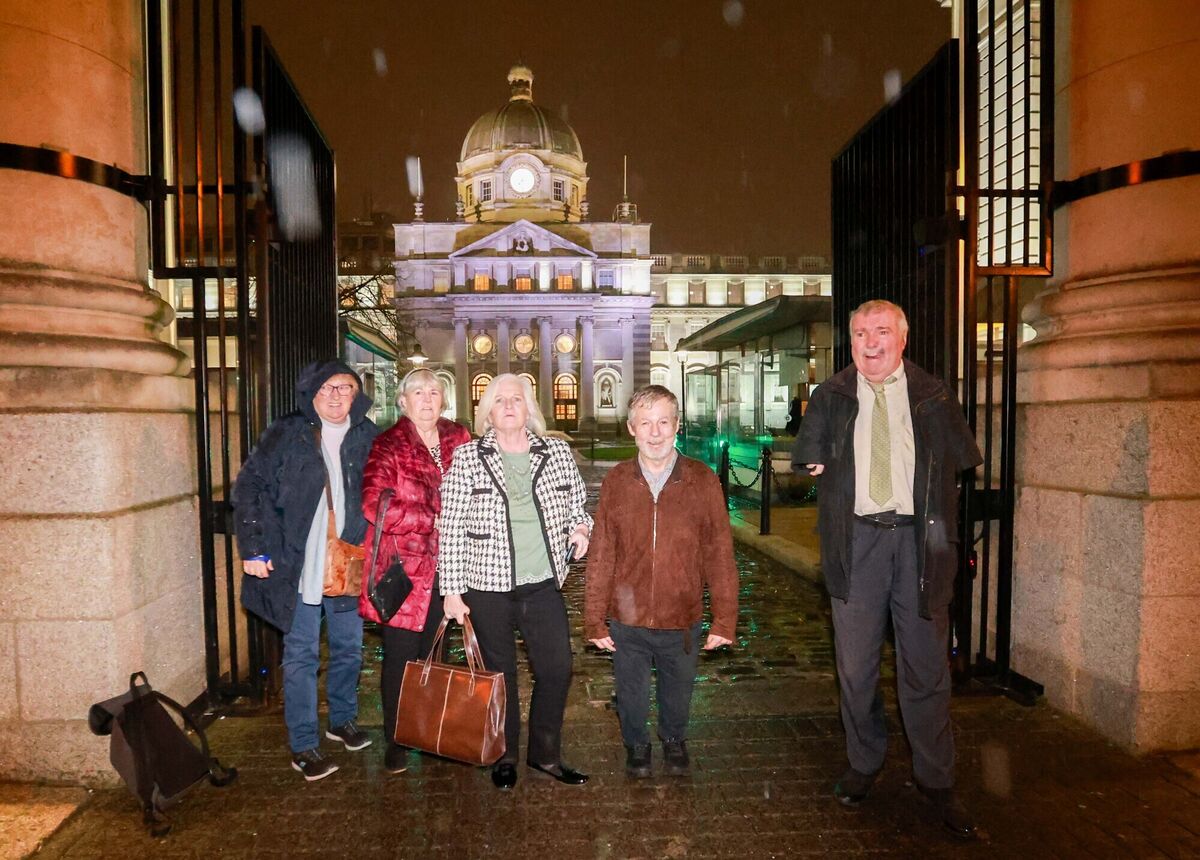 Members of the Irish Thalidomide Association Sharon Clarken, Sandra Dunne, Finola Cassidy, Austin O’Carroll and John Stack outside Leinster House last week after meeting Taoiseach Micheál Martin and Tánaiste Simon Harris, where they received a Government commitment to issue a formal State apology to survivors of the drug scandal. Picture: Sasko Lazarov / RollingNews.ie Members of the Irish Thalidomide Association Sharon Clarken, Sandra Dunne, Finola Cassidy, Austin O’Carroll and John Stack outside Leinster House last week after meeting Taoiseach Micheál Martin and Tánaiste Simon Harris, where they received a Government commitment to issue a formal State apology to survivors of the drug scandal. Picture: Sasko Lazarov / RollingNews.ie