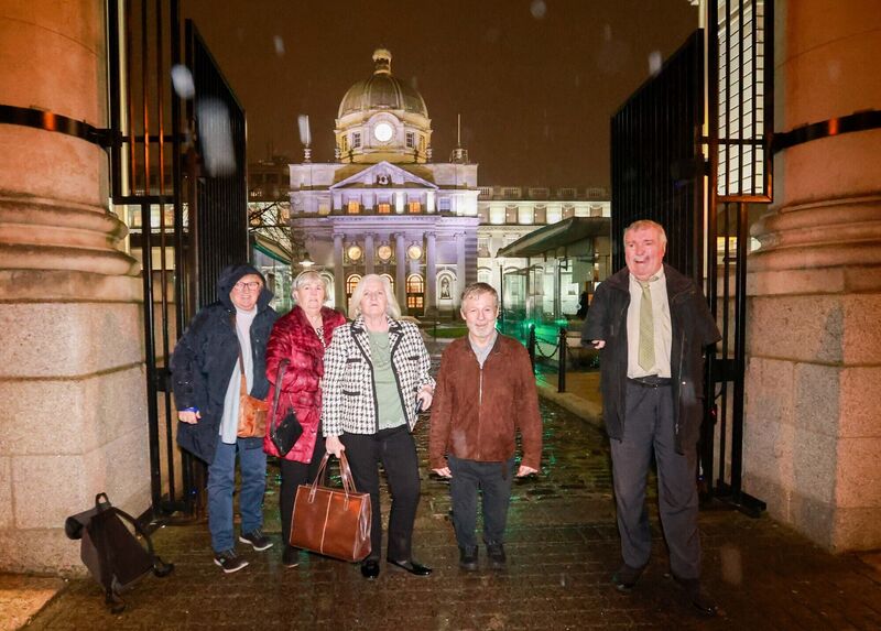 Members of the Irish Thalidomide Association Sharon Clarken, Sandra Dunne, Finola Cassidy, Austin O’Carroll and John Stack outside Leinster House last week after meeting Taoiseach Micheál Martin and Tánaiste Simon Harris, where they received a Government commitment to issue a formal State apology to survivors of the drug scandal. Picture: Sasko Lazarov / RollingNews.ie