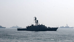 <p>Iranian warship Iris Dena is seen in the Bay of Bengal (AP)</p>