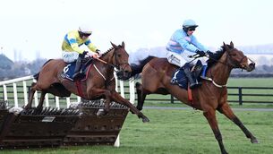 <p>LORDING IT: Brechin Castle wins the William Hill Each Way Extra Challenge Series Maiden Hurdle in the hands of Paul Townend. 	Picture: Healy Racing</p>