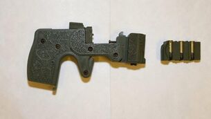 <p>The 3D-printed harlot pistol was loaded with ammunition.</p> <p>The 3D-printed harlot pistol was loaded with ammunition.</p>