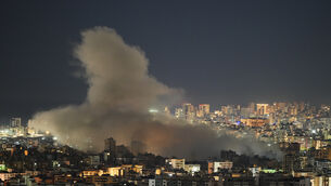 Smoke rises following an Israeli airstrike in Dahiyeh, Beirut’s southern suburbs (Hassan Ammar/AP)