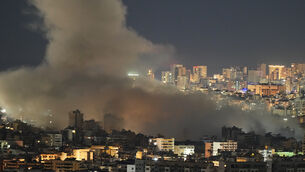 <p>Smoke rises following an Israeli airstrike in Dahiyeh, Beirut's southern suburbs,  on Thursday. Picture: AP Photo/Hassan Ammar.</p>