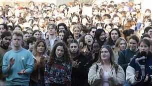 <p>Thousands of UCD students protest on the campus calling for systemic change in how UCD responds to sexual violence and gender-based harm. Photo: Sam Boal/Collins Photos</p>