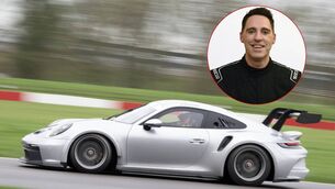 <p>Michael Keohane (inset) pictured testing the Porsche Carrera with Century Motorsport in Donington Park recently. Picture: Martin Walsh.</p>