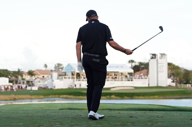 Shane Lowry of Ireland reacts after playing his shot from the 17th tee. Picture: Raj Mehta/Getty Images