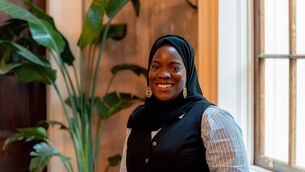 <p>Zainab Alema pictured at Old Sessions House in London ahead of the Women's Rugby World Cup final in September 2025.</p>