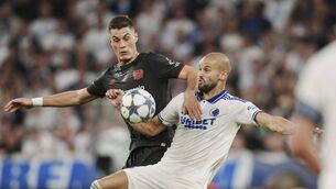 <p>DOUBT: Czech forward Patrik Schick (left) could miss the World Cup playoff with Ireland after picking up a muscle injury. Pic: Liselotte Sabroe/Getty</p>