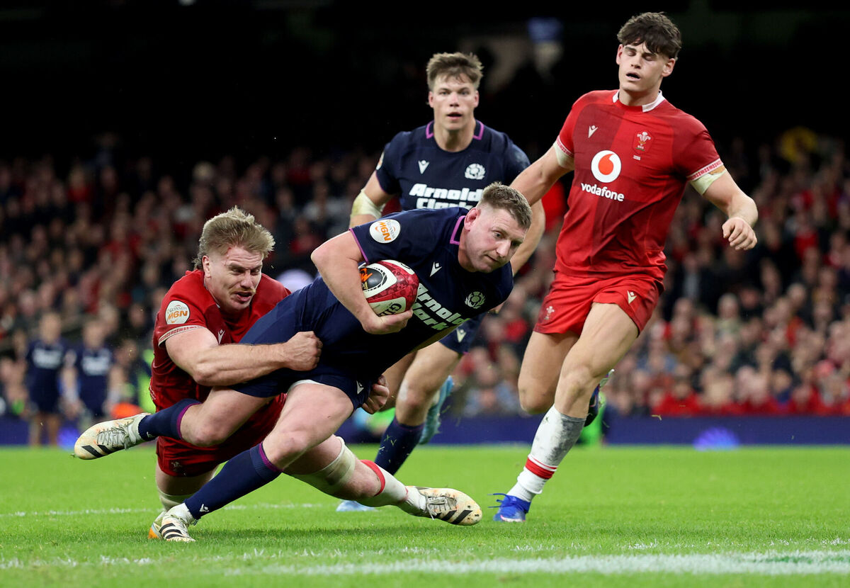 ENDGAME: Finn Russell dives for the endline. Pic: Nigel French/PA