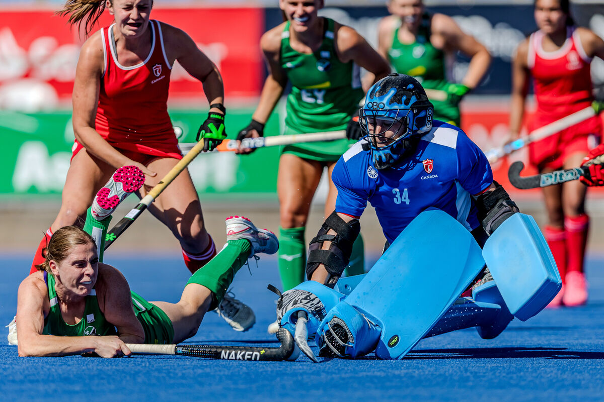 Freland’s Kathryn Mullan with Marcia Laplante of Canada during the match. Pic: Frank Uijlenbroek/Inpho
