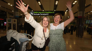 <p>Nora Cummins and her mother Colette Cummins (right) arrive at Dublin Airport on a flight from Dubai in the United Arab Emirates. Picture: Liam McBurney/PA Wire</p>
