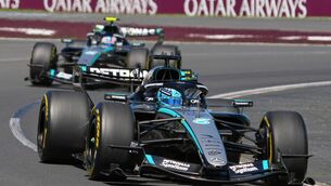 <p>Mercedes driver George Russell of Britain leads teammate Andrea Kimi Antonelli of Italy during the first practice session for the Australian Formula One Grand Prix at Albert Park, in Melbourne on Friday. Formula One has seen $1.9bn wiped off its market value since the Iran war began, as concerns about races in the Middle East weigh on one of the world’s most popular sports. Picture: AP Photo/Scott Barbour</p>