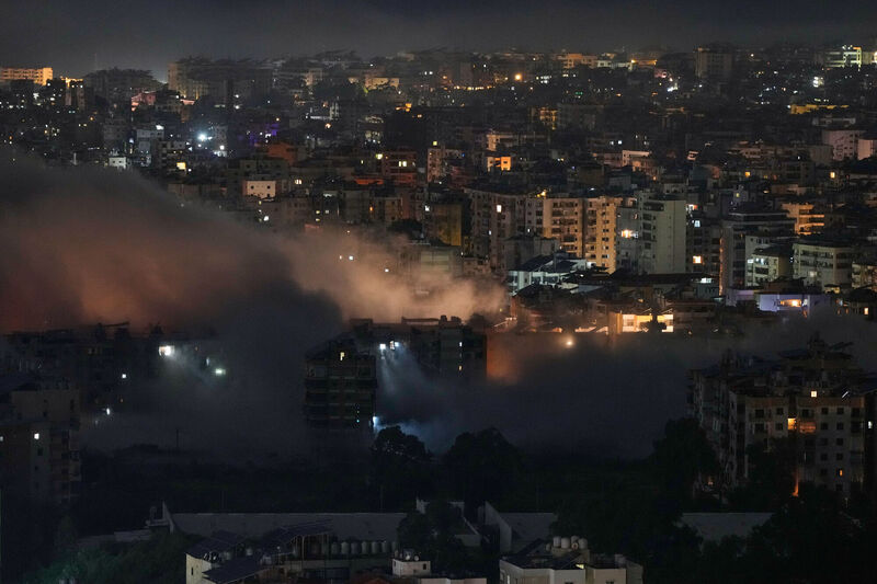 Smoke rises following Israeli airstrikes in Dahiyeh, Beirut's southern suburbs, Lebanon, early Friday, March 6, 2026. (AP Photo/Hassan Ammar)