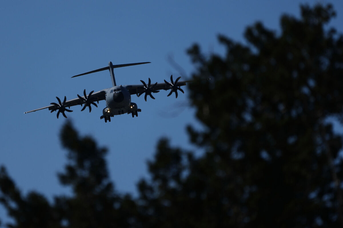 A transport aircraft arrives at the UK's RAF Akrotiri air base near Limassol, Cyprus, Thursday, March 5, 2026. (AP Photo/Petros Karadjias)