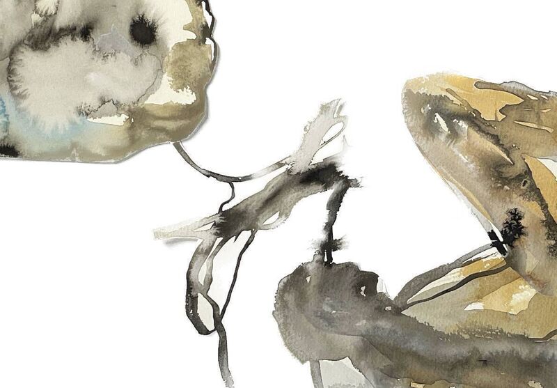 One of Danny Foley's pieces, Indian ink and watercolour on paper collage cut-out. 