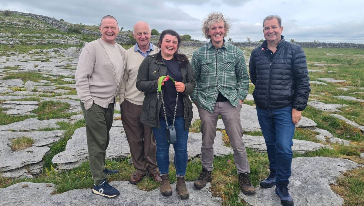Ken Lyons, sustainability manager, CIE Tours; Michael Davoren, Burren Farmer; Sinead Nagle Burren farmer; Tim O’Connell, ReFarm Burren co-ordinator; and Conor Wall, head of product, contracting, and sustainability, CIE Tours.