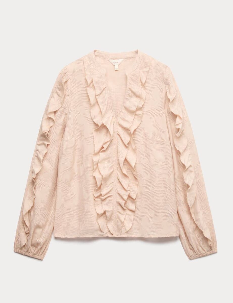 Per Una Floral Jacquard Ruffle Blouse, M&amp;S, €72.