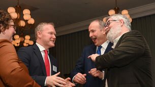<p> Keynote speaker Taoiseach Micheál Martin, TD shares a laugh with Cllr AnnMarie Ahern, Cllr Seamus McGrath and Michael Moynihan, Irish Examiner at the Irish Examiner Future Cork 2026 event at The Metropole Hotel, Cork. Picture: Larry Cummins</p>