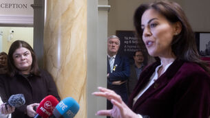 <p>President of the Royal College of Physicians of Ireland, Dr Diarmuid O'Shea looks on as minister for health Jennifer Carroll MacNeill speaks to the media ahead of addressing the Institute of Obstetricians and Gynaecologists Annual Spring Meeting, at the Royal College of Physicians, Dublin. Picture: Sam Boal/Collins</p>