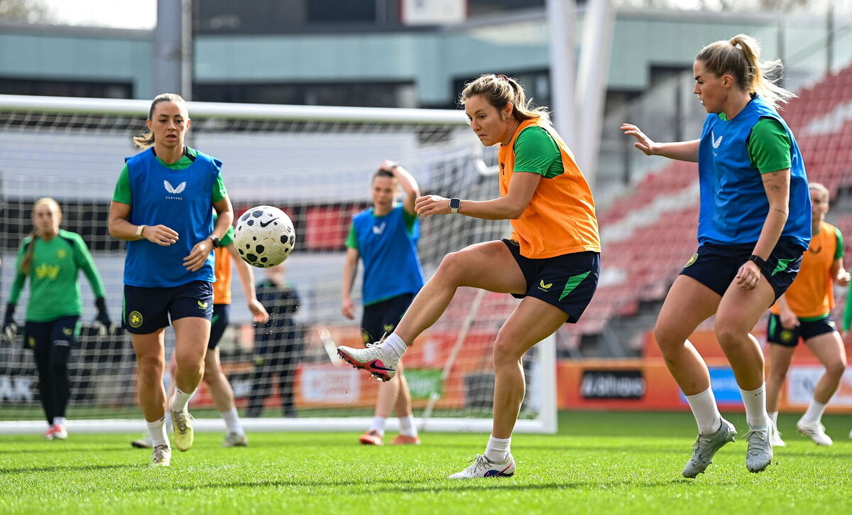 SHOOTING STAR: Kyra Carusa during a Republic of Ireland women's training session at Stadion Galgenwaard in Utrecht. Photo by Stephen McCarthy/Sportsfile