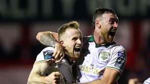 <p>SCREAMER: St Patrick's Athletic's Sean Hoare and Ryan Edmondson celebrate the second. Pic: Tom O'Hanlon/Inpho</p>