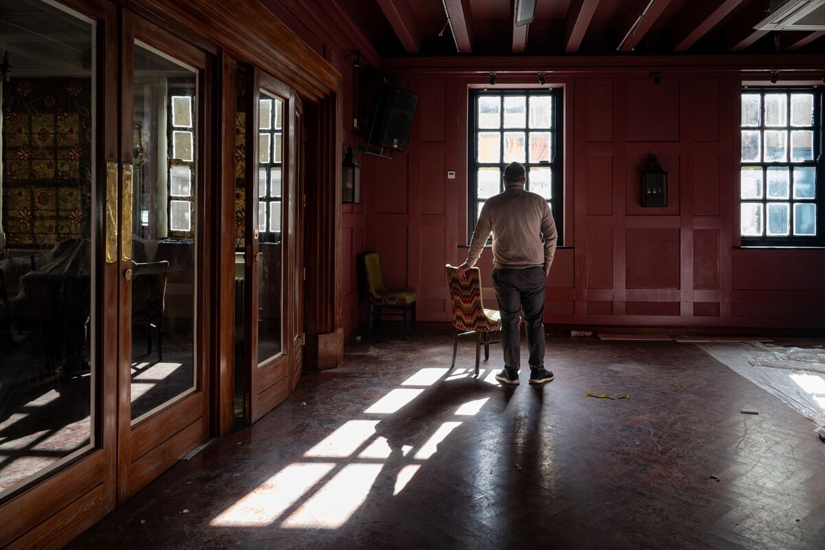 Paul O’Dea casts a shadow across the upper bar as renovation work continues at The South Gate Bar, formerly the Flying Enterprise Complex, ahead of reopening for the St Patrick’s Day festival in Cork City. Picture: Chani Anderson